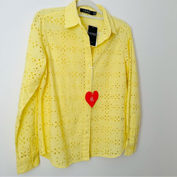 New Ralph Lauren Eyelet Button Down shirt Top blouse - Picture 7 of 10